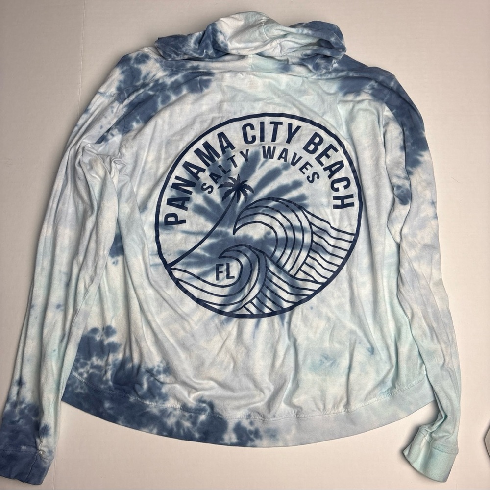 Southern Spirit Panama City Beach Women Large T-Shirt Blue Tie Dye Hooded Light